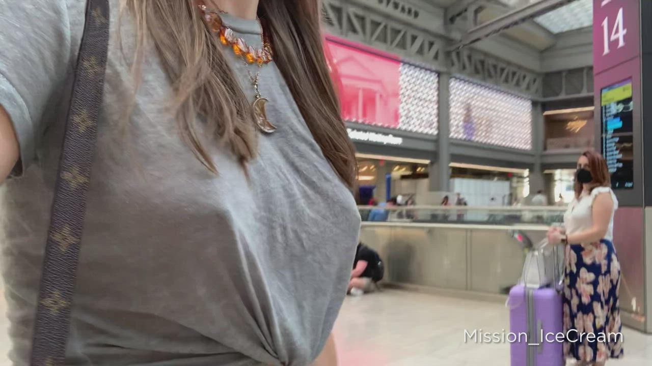 Braless Jiggling Public gif