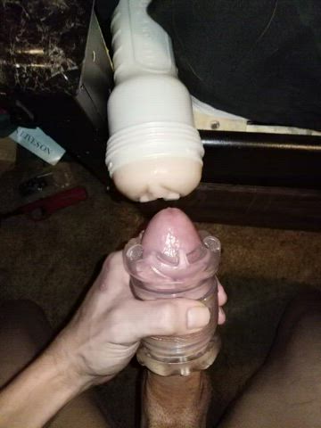 Wearing the quickshot and fucking the fleshlight