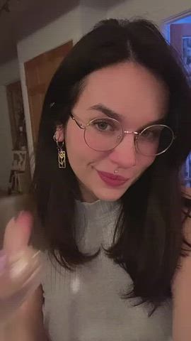 brunette camgirl erotic glasses pubic hair shaved pussy skirt stockings trimmed upskirt