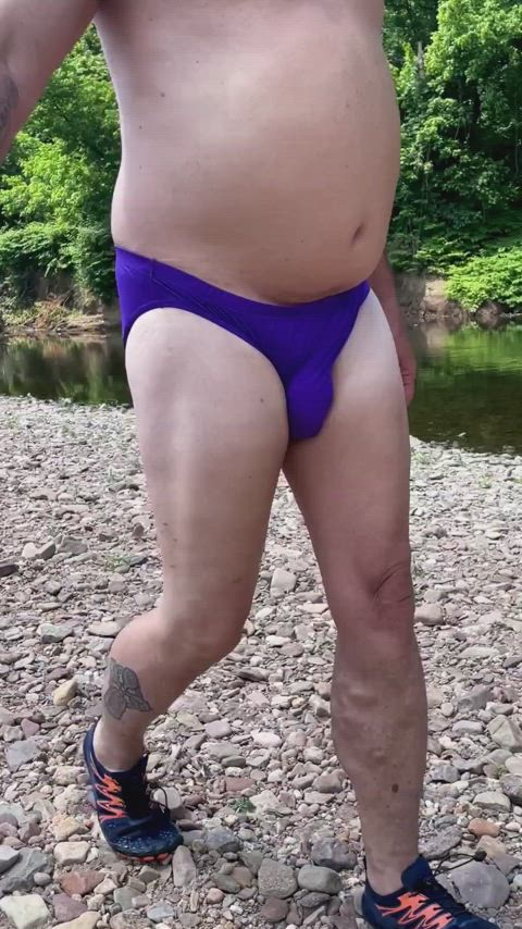 bulge cock homemade non-nude outdoor swimsuit gif