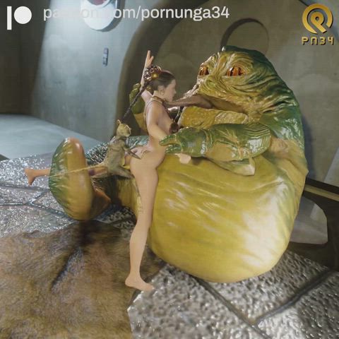 Salacious Crumb and Jabba double team Slave Leia (Credit_Pornunga34)