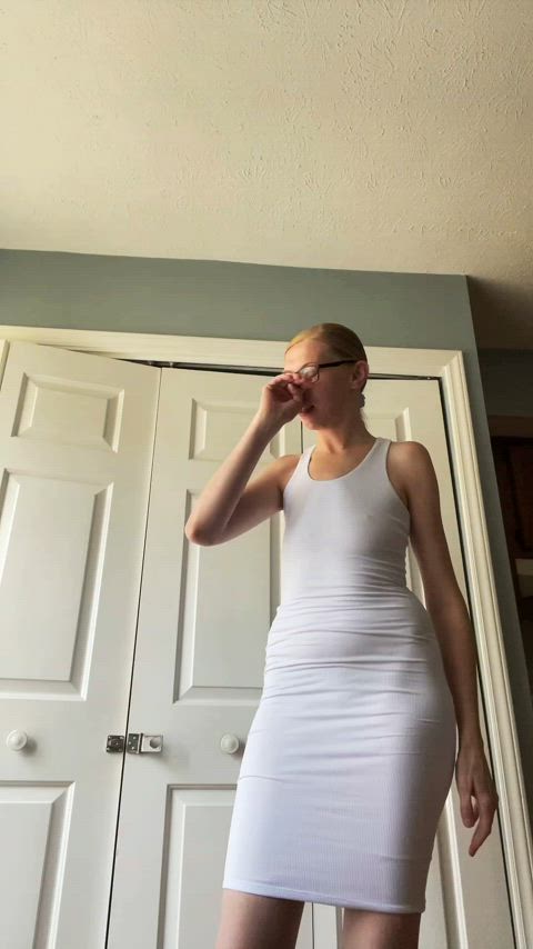 blonde cute dress manyvids tall tease white girl gif