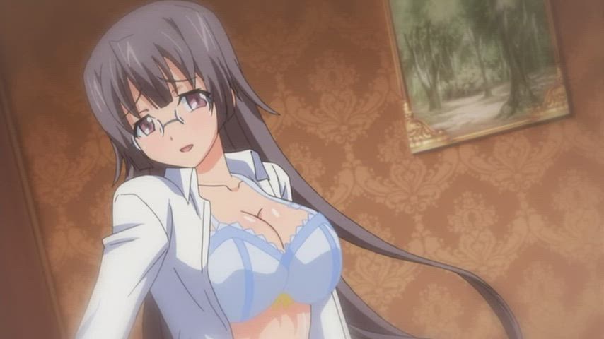 animation anime big tits cartoon cum glasses hentai japanese stockings gif