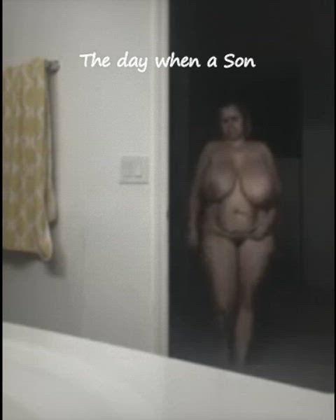 bbw big ass big tits caption huge tits milf mom son step-mom step-son gif