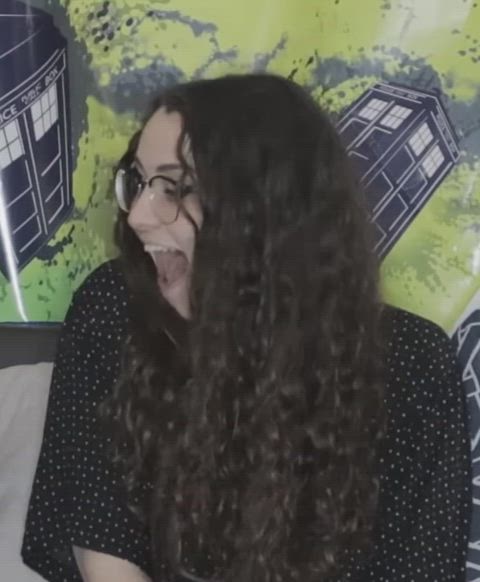 babe brunette curly hair fetish glasses kinky nerd sfw horny-facial-expressions mouth-kink