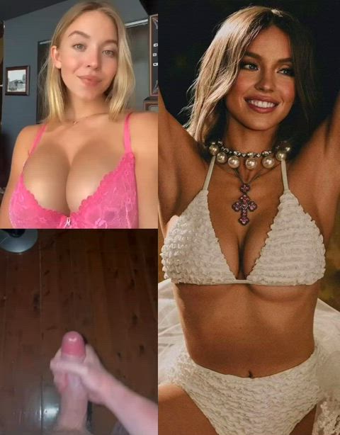 bwc babecock bikini celebrity cumshot huge tits nsfw pale pretty sydney sweeney gif