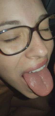 Amateur Brunette Cum Cum In Mouth Cumshot Facial Glasses Petite Teen gif