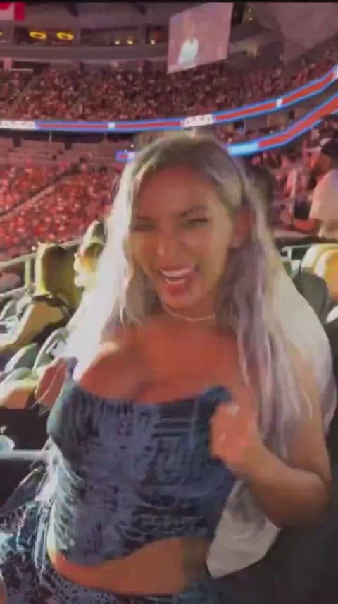 big tits bimbo bouncing tits fake boobs fake tits public tits r/caughtpublic gif