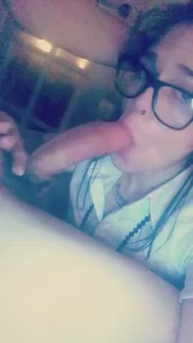 amateur blowjob glasses homemade gif