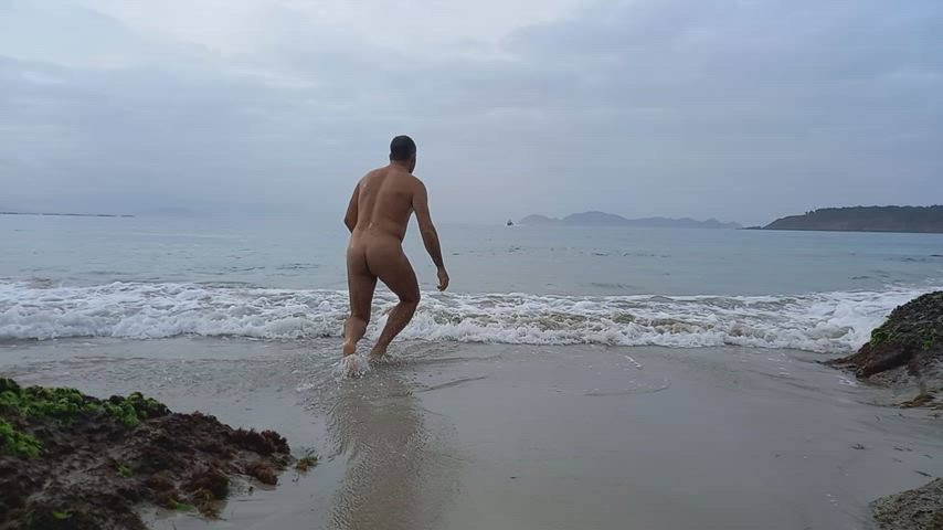 beach nude nudist nudity outdoor watersports wet gif