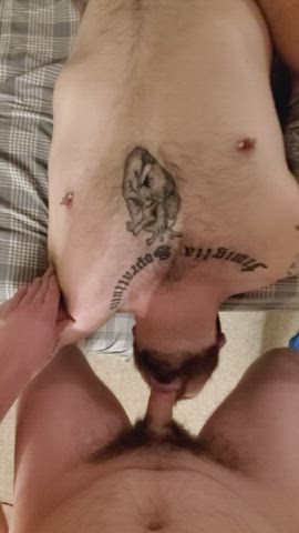 Any hairy dudes want their throat worked over next?