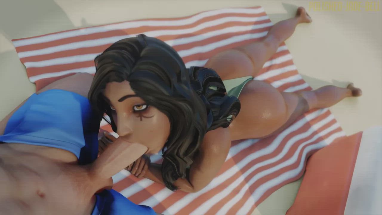 3D Animation Beach Big Ass Big Dick Blowjob Interracial Overwatch Swimsuit gif