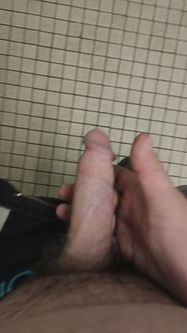 bwc bathroom chubby cock daddy edging jerk off public gif