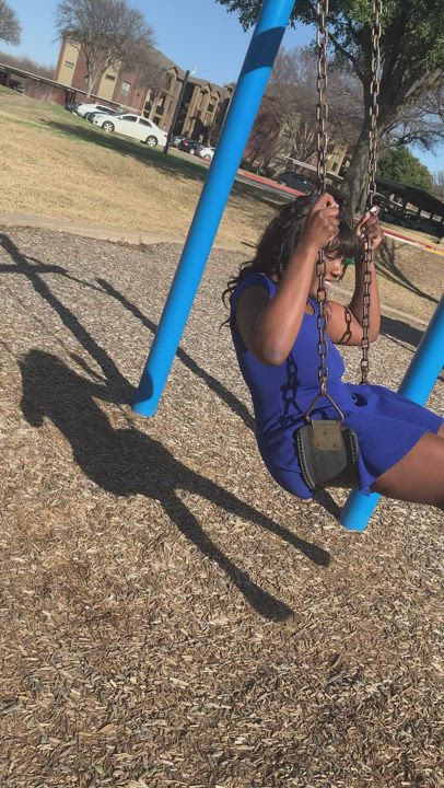 Having so much fun on the swings!