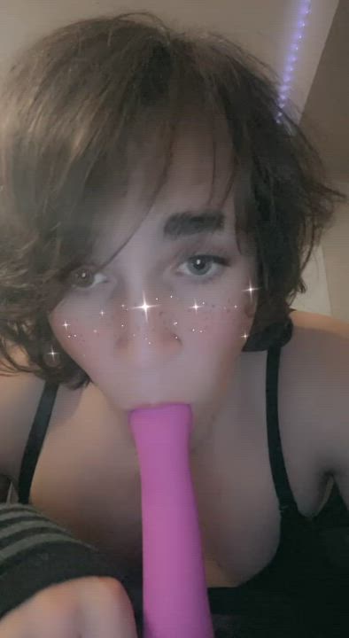 18 Years Old Barely Legal Deepthroat Dildo Spit gif