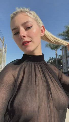 Babydoll on the streets of LA in see through top