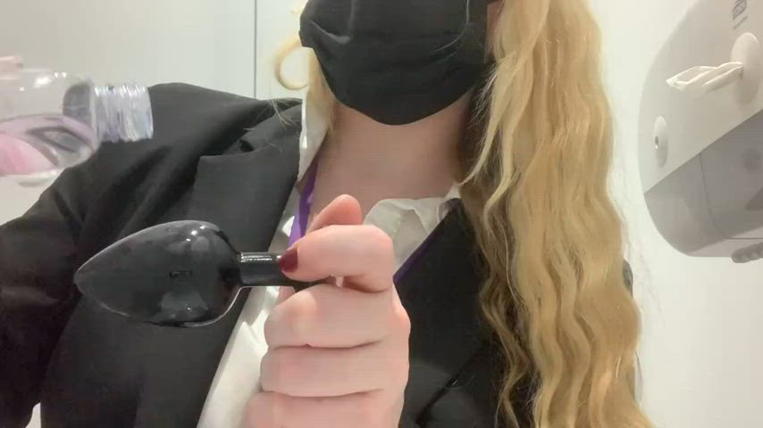 anal ass ass spread asshole big ass buttplug office public work gif