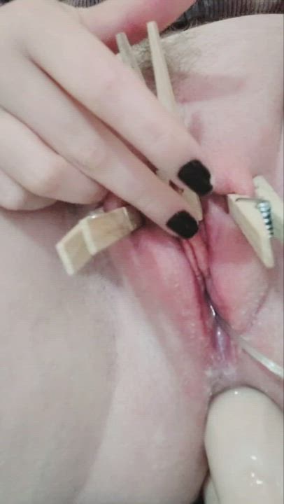 stroking my clamped cock while stuffed full
