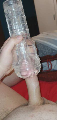 my new clear fleshlight almost all the way through