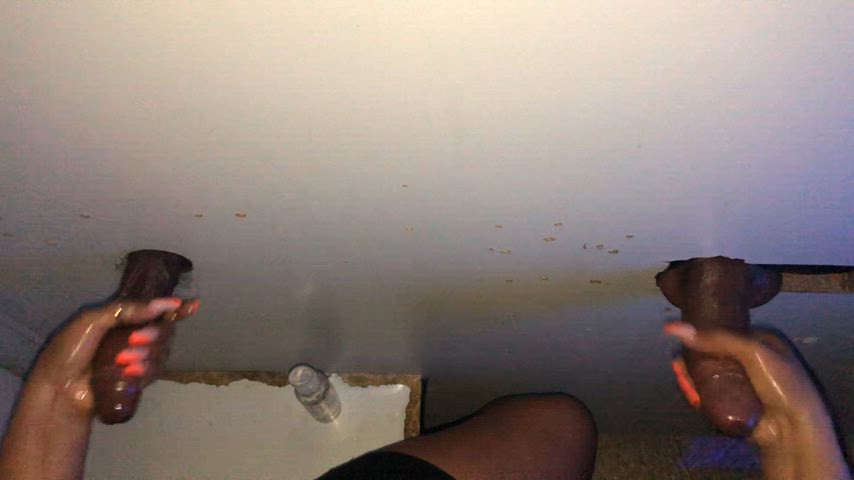 cumshot glory hole handjob gif