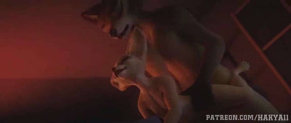 Big fox with huge knot slamming smaller fox in the wet slippery pussy, with an end
