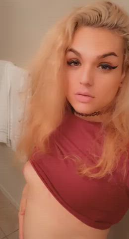 Blonde Braless Sissy gif