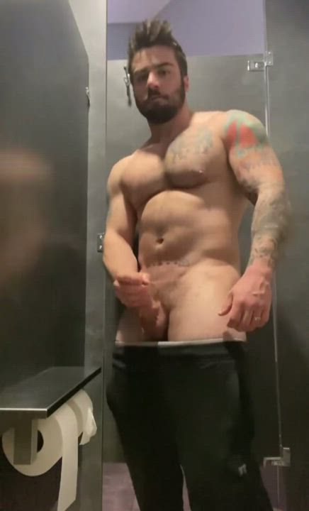 Jerking in the bathroom at work