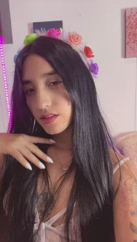 camgirl cute latina lingerie long hair sensual small tits tattoo teen webcam gif