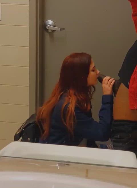 bbc bathroom big dick blowjob fat cock interracial redhead sucking teen thick cock