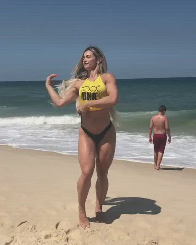 Ass Beach Bikini Blonde Fake Tits Muscular Girl Thick Thighs gif