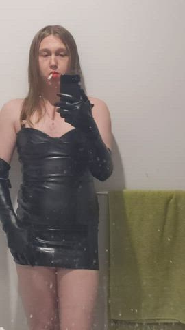 crossdressing dress latex latex gloves sissy smoking trans trans woman gif