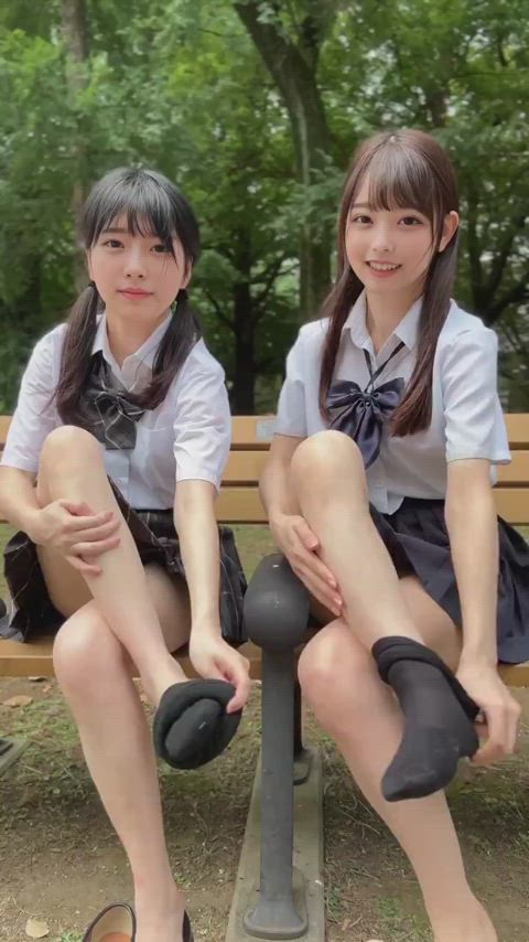 asian close up cute feet japanese outdoor schoolgirl tease teasing undressing japanese-nsfw