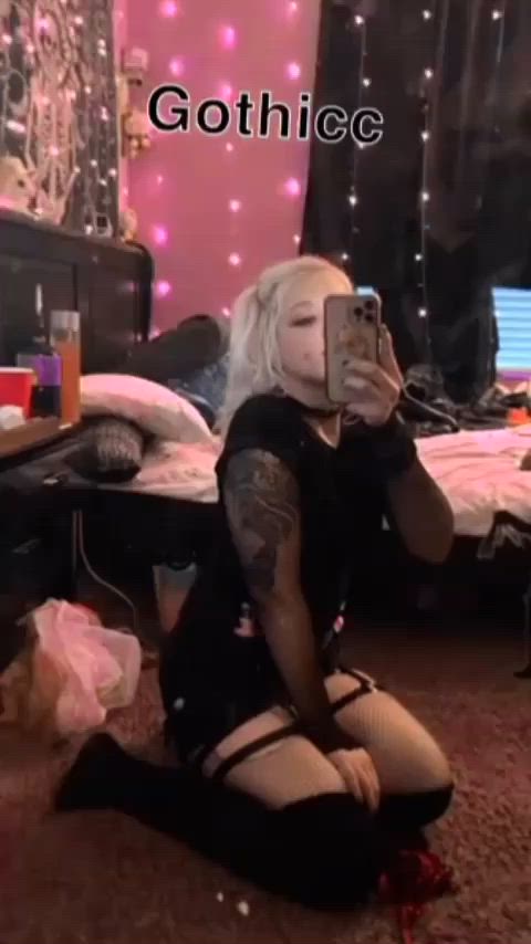 alt blonde cute egirl goth lingerie model tease thick thighs white girl gif