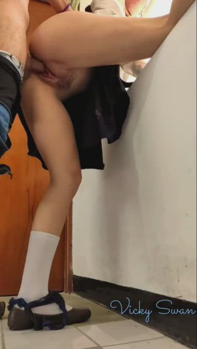 Schoolgirl Fucked and Creampied Standing against the Window in Empty Classroom #2