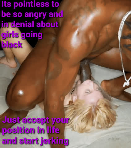 BBC Blonde Blowjob Caption Interracial gif