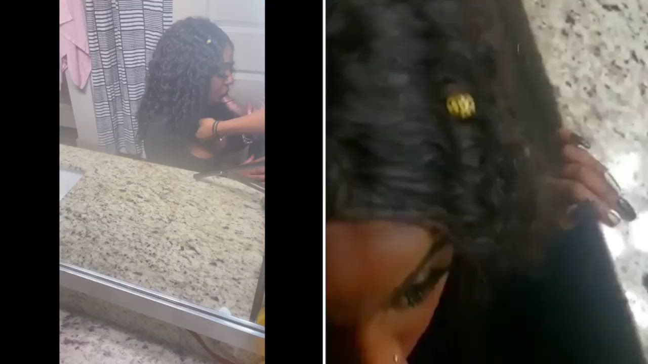 Amateur Bathroom Blowjob Ebony gif