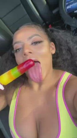 big tits licking tongue fetish gif