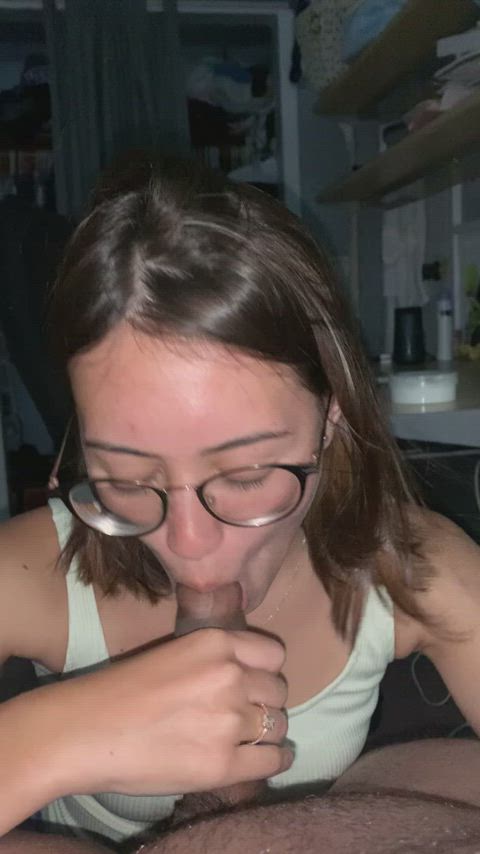 bbc blowjob glasses nerd smile tongue fetish gif