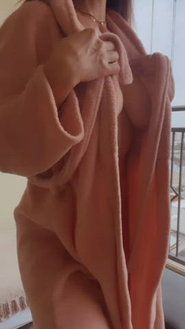 fake tits robe tease gif