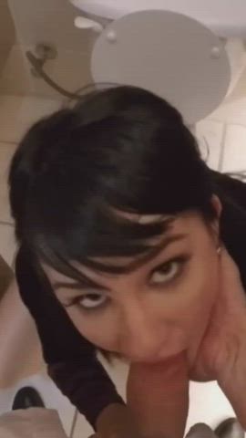 Amateur Bathroom Blowjob POV Toilet gif