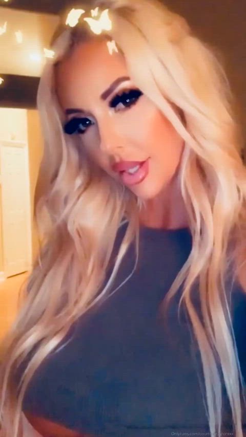 beautiful big tits bimbo blonde fake lips fake tits joi pornstar reveal whore gif