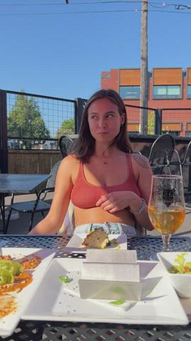 Can't even finish a taco before taking my tits out [GIF]