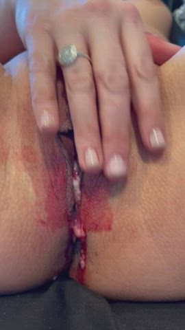 Fingering my bloody creampie