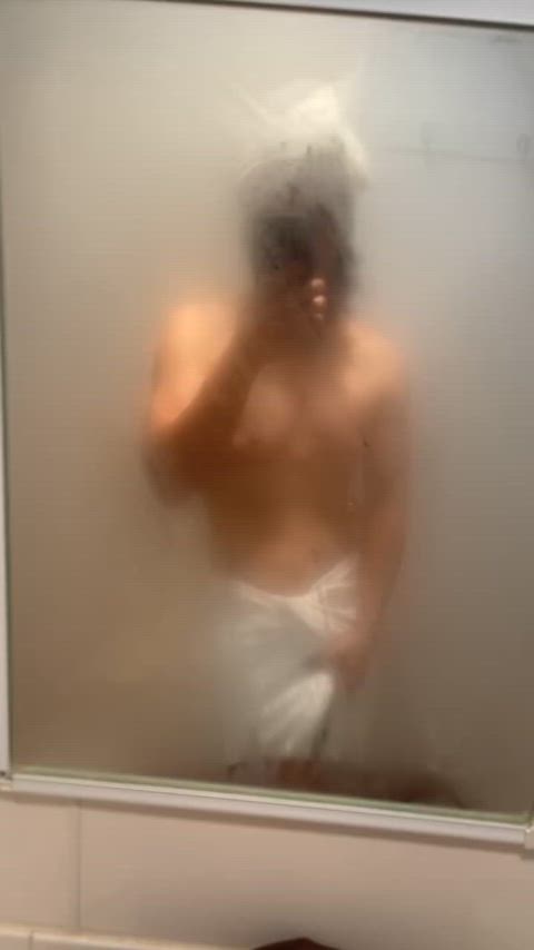 bulge mirror tease towel gif