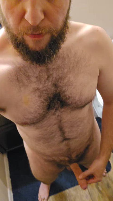 beard big dick cock hairy chest homemade jerk off male masturbation masturbating