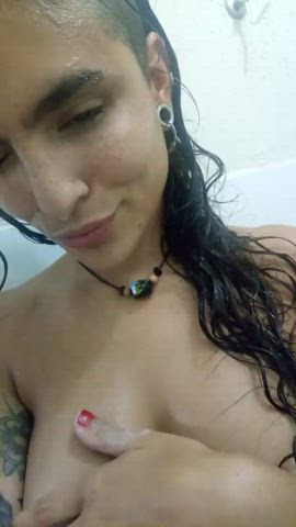 Big Tits Boobs Brunette Latina Selfie Sex Shower Tits gif