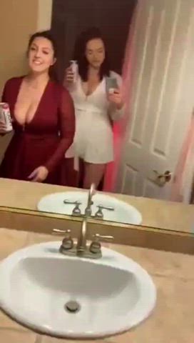 bathroom big tits groping huge tits lesbian lesbians pussy eating pussy licking tits