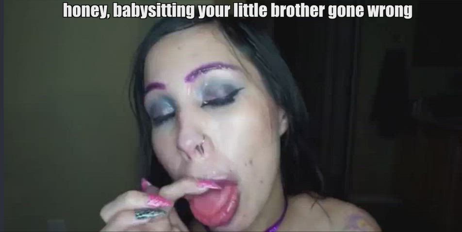 babysitter big tits brother caption cheating cuckold cum cum swallow facial gif