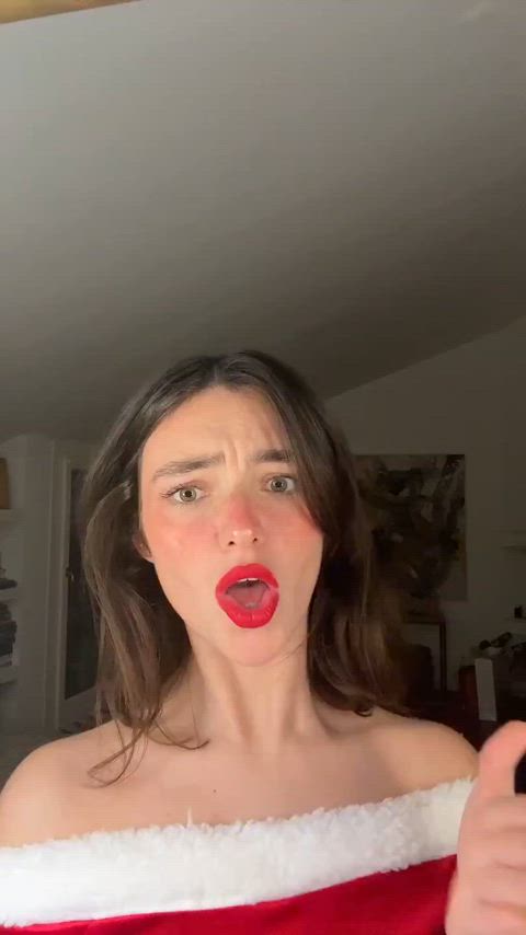 brunette busty christmas italian lipstick russian sfw gif