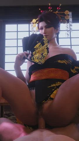 Animation Eye Contact Fantasy Kimono POV Prostitute Riding Sex gif